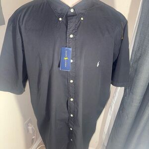 Ralph Lauren Men’s Short Sleeve Button-Down Shirt. Black with White Logo(124)